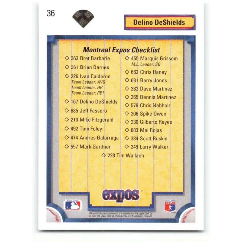 1992 Upper Deck #36 Delino DeShields TC NM-MT Montreal Expos Baseball Card - Baseball Card Single