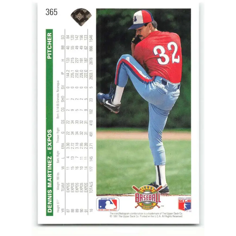 1992 Upper Deck #365 Dennis Martinez NM-MT Montreal Expos Baseball Card - Baseball Card Single