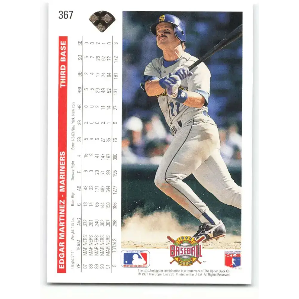 1992 Upper Deck #367 Edgar Martinez NM-MT Seattle Mariners Baseball Card - Baseball Card Single