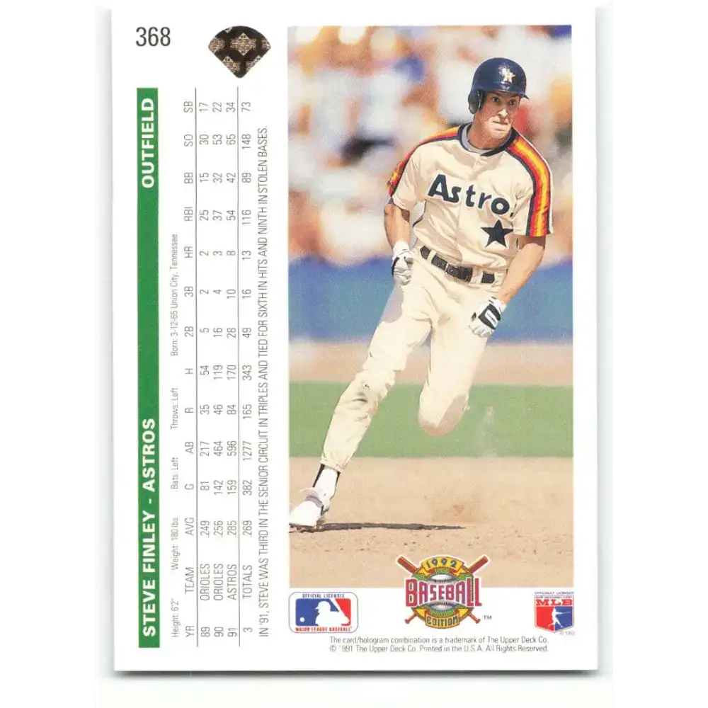 1992 Upper Deck #368 Steve Finley NM-MT Houston Astros Baseball Card - Baseball Card Single