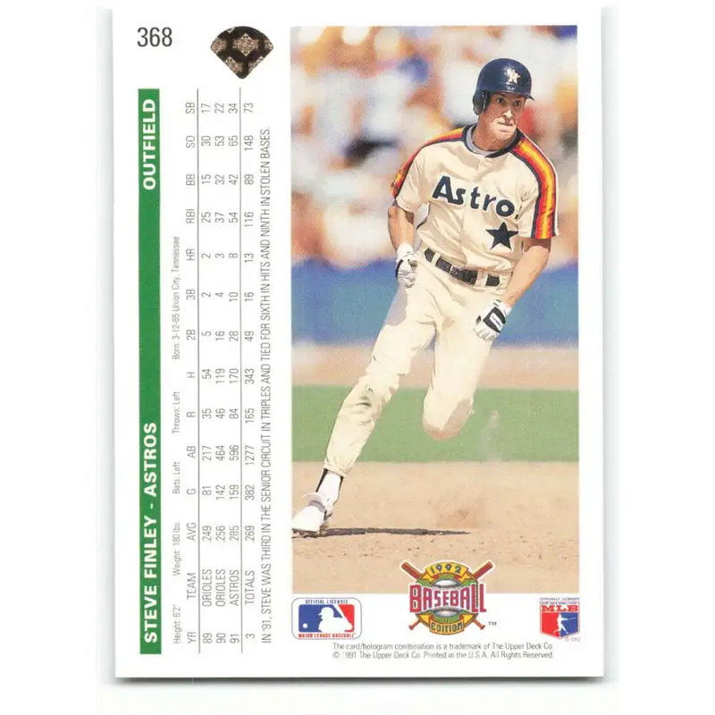 1992 Upper Deck #368 Steve Finley NM-MT Houston Astros Baseball Card - Baseball Card Single
