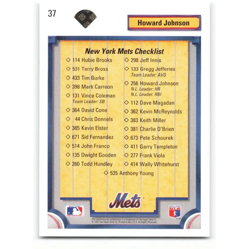 1992 Upper Deck #37 Howard Johnson TC NM-MT New York Mets Baseball Card - Baseball Card Single