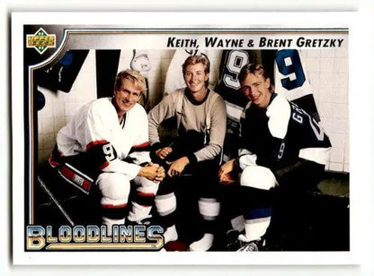 Hockey card featuring Keith, Wayne, and Brent Gretzky from 1992 Upper Deck with original gloss