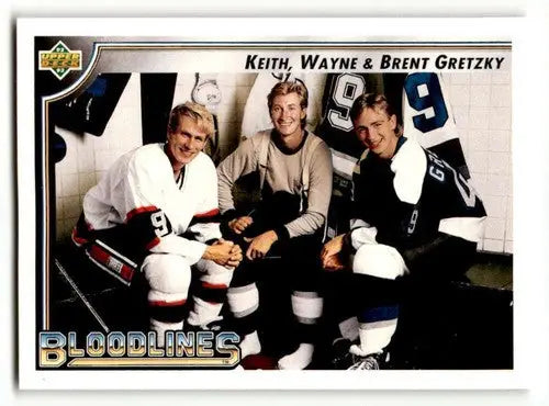 Hockey card featuring Keith, Wayne, and Brent Gretzky from 1992 Upper Deck with original gloss