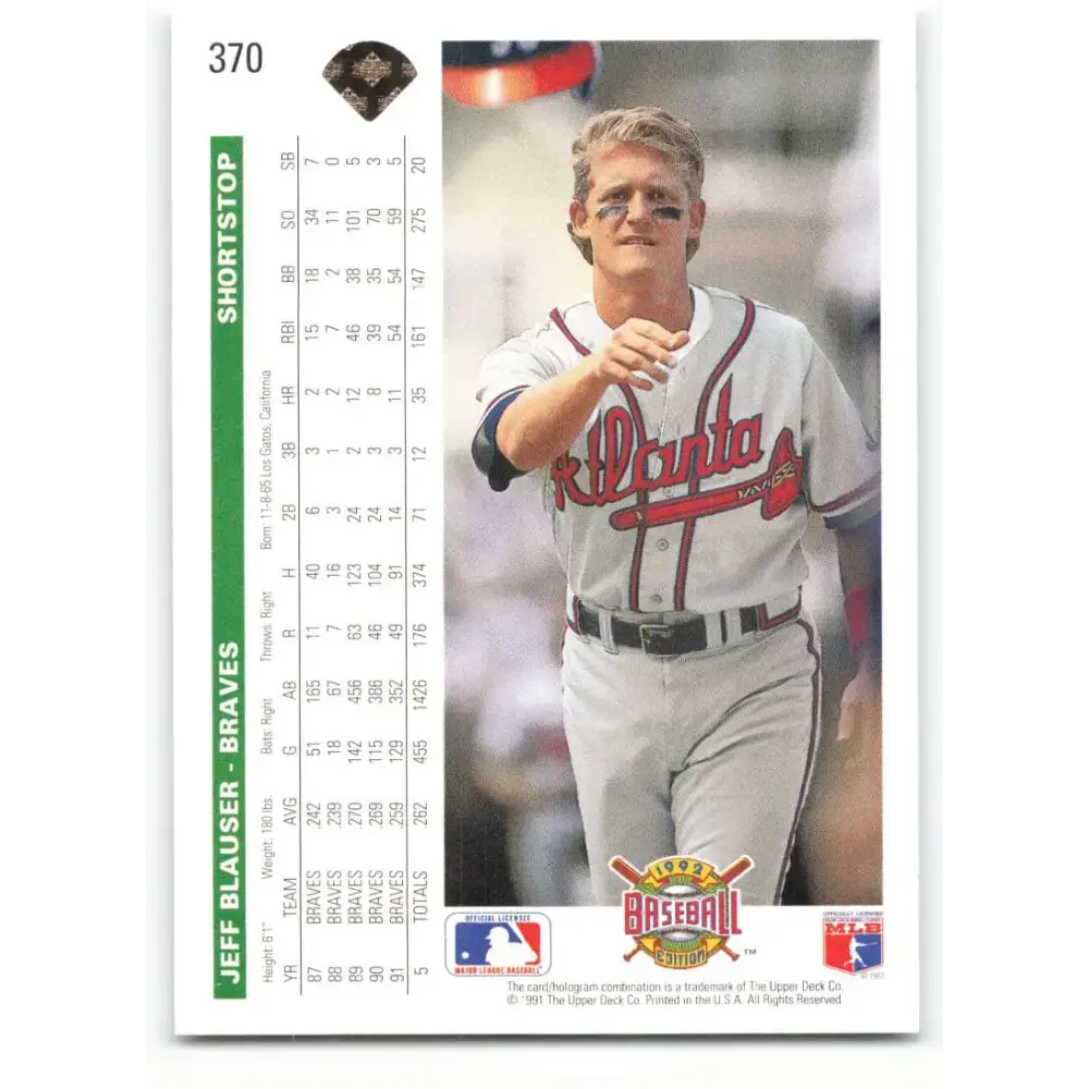 1992 Upper Deck #370 Jeff Blauser NM-MT Atlanta Braves Baseball Card - Baseball Card Single
