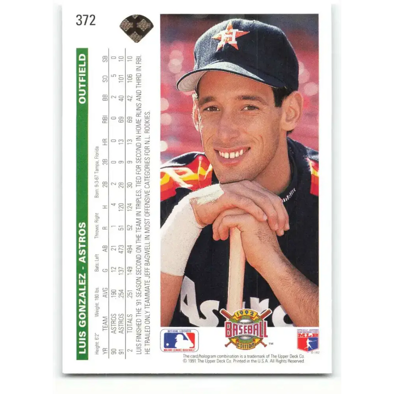 1992 Upper Deck #372 Luis Gonzalez NM-MT Houston Astros Baseball Card - Baseball Card Single