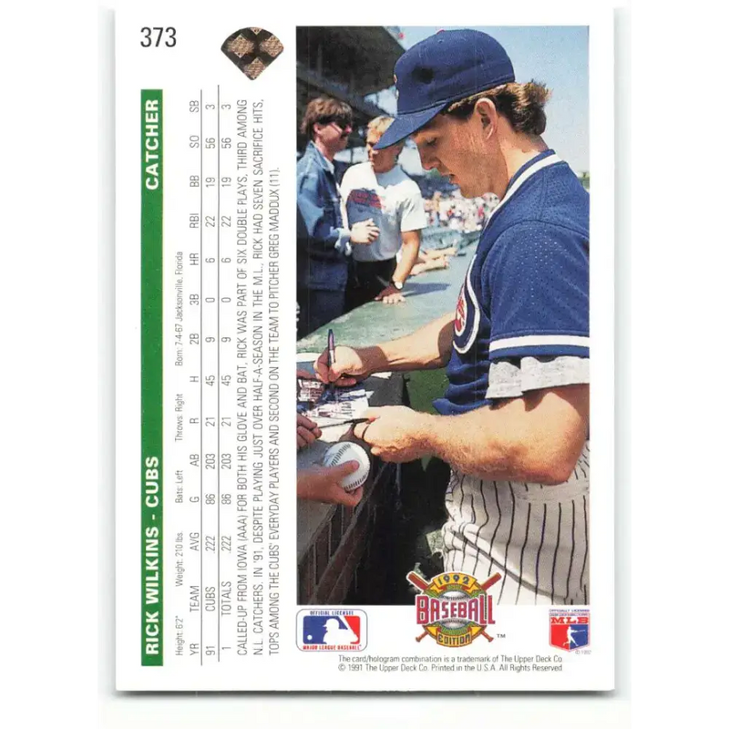 1992 Upper Deck #373 Rick Wilkins NM-MT Chicago Cubs Baseball Card - Baseball Card Single