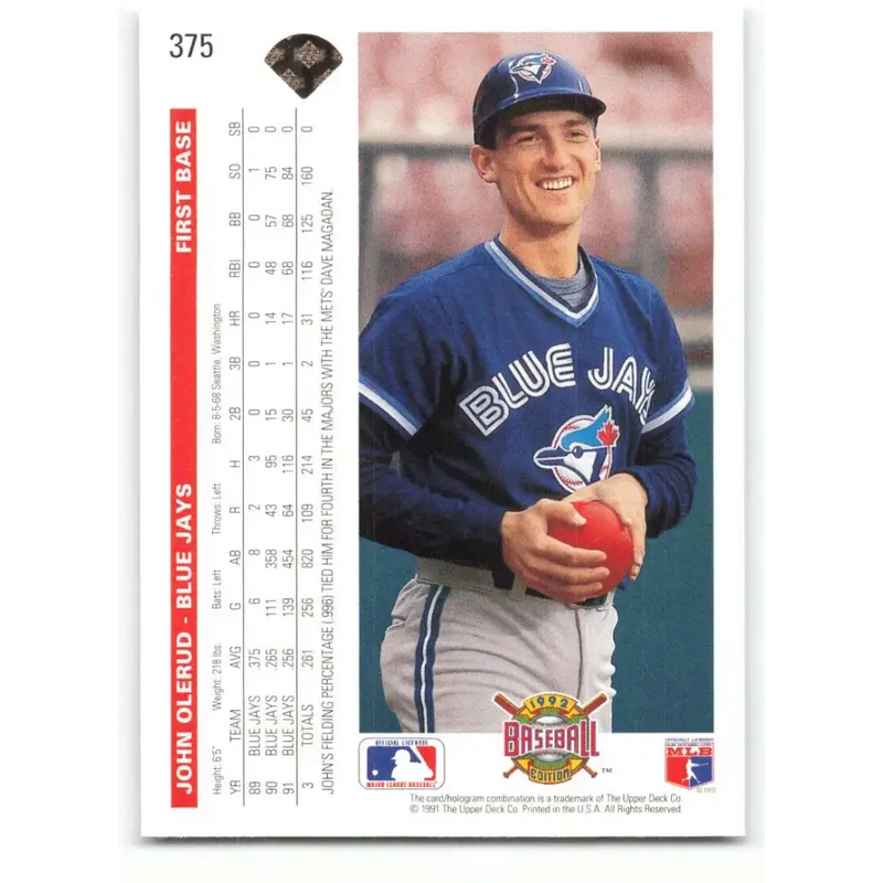 1992 Upper Deck #375 John Olerud NM-MT Toronto Blue Jays Baseball Card - Baseball Card Single