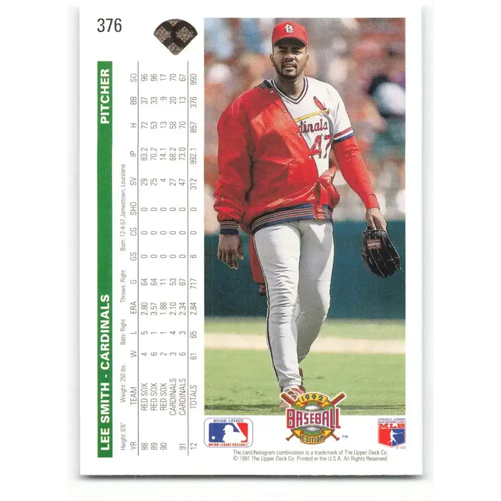1992 Upper Deck #376 Lee Smith NM-MT St. Louis Cardinals Baseball Card - Baseball Card Single