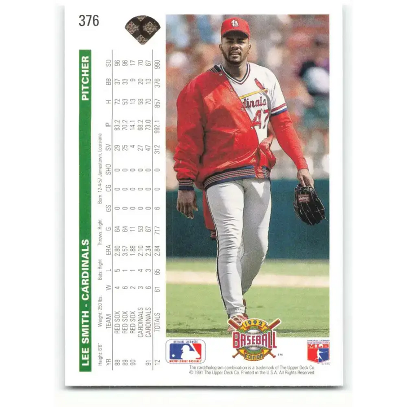 1992 Upper Deck #376 Lee Smith NM-MT St. Louis Cardinals Baseball Card - Baseball Card Single