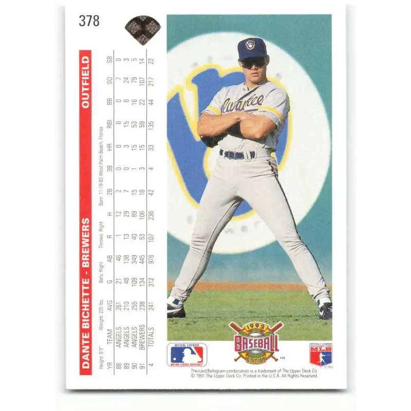 1992 Upper Deck #378 Dante Bichette NM-MT Milwaukee Brewers Baseball Card - Baseball Card Single