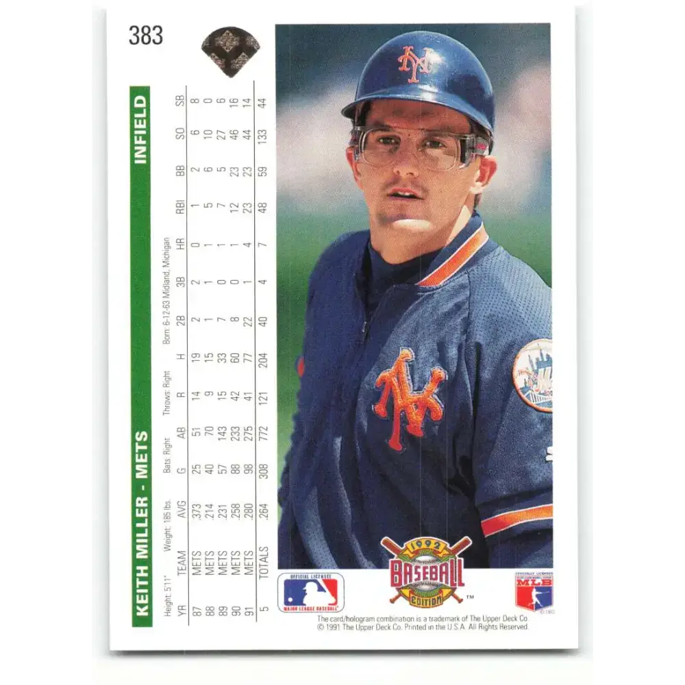 1992 Upper Deck #383 Keith Miller NM-MT New York Mets Baseball Card - Baseball Card Single