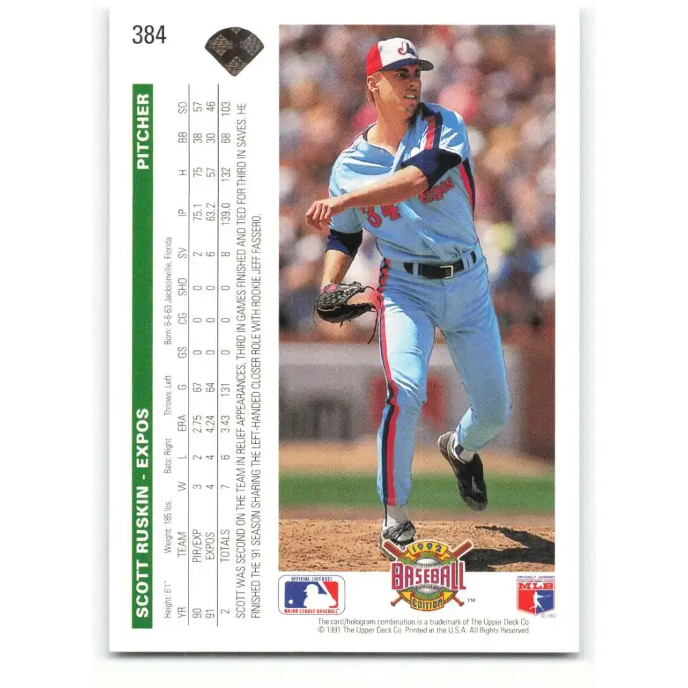 1992 Upper Deck #384 Scott Ruskin NM-MT Montreal Expos Baseball Card - Baseball Card Single