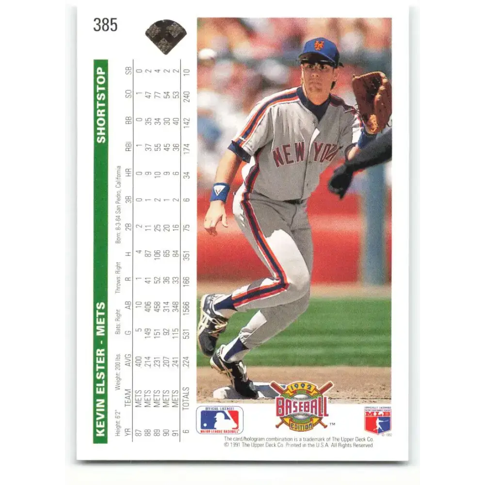 1992 Upper Deck #385 Kevin Elster NM-MT New York Mets Baseball Card - Baseball Card Single