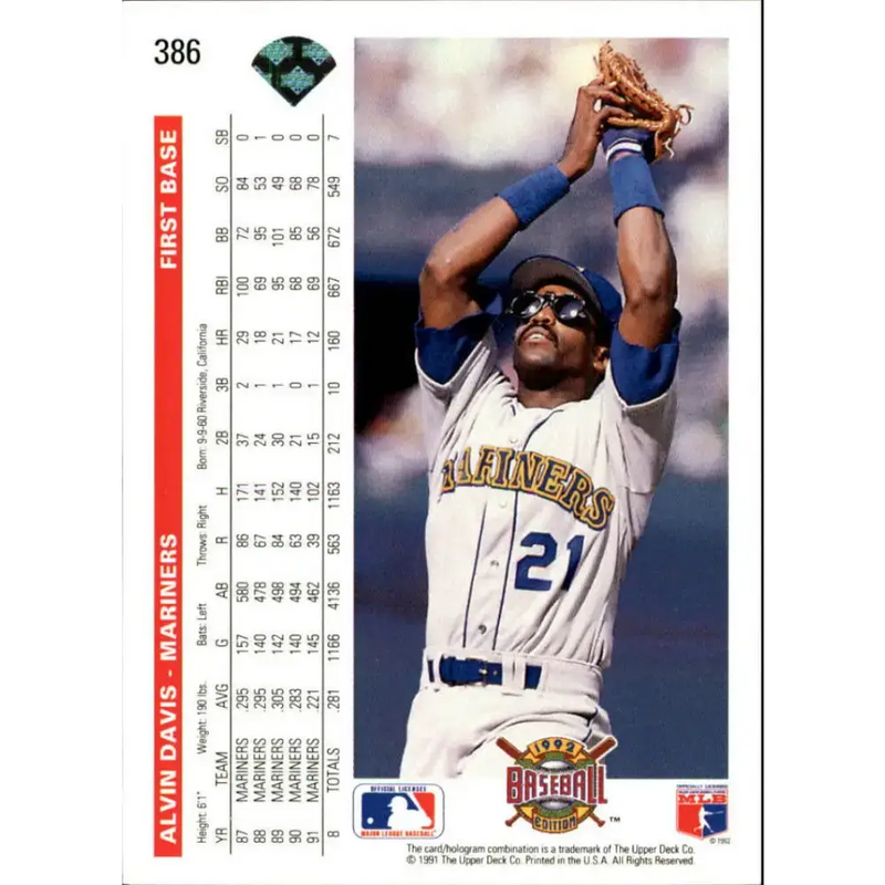 1992 Upper Deck #386 Alvin Davis NM-MT Seattle Mariners Baseball Card - Baseball Card Single