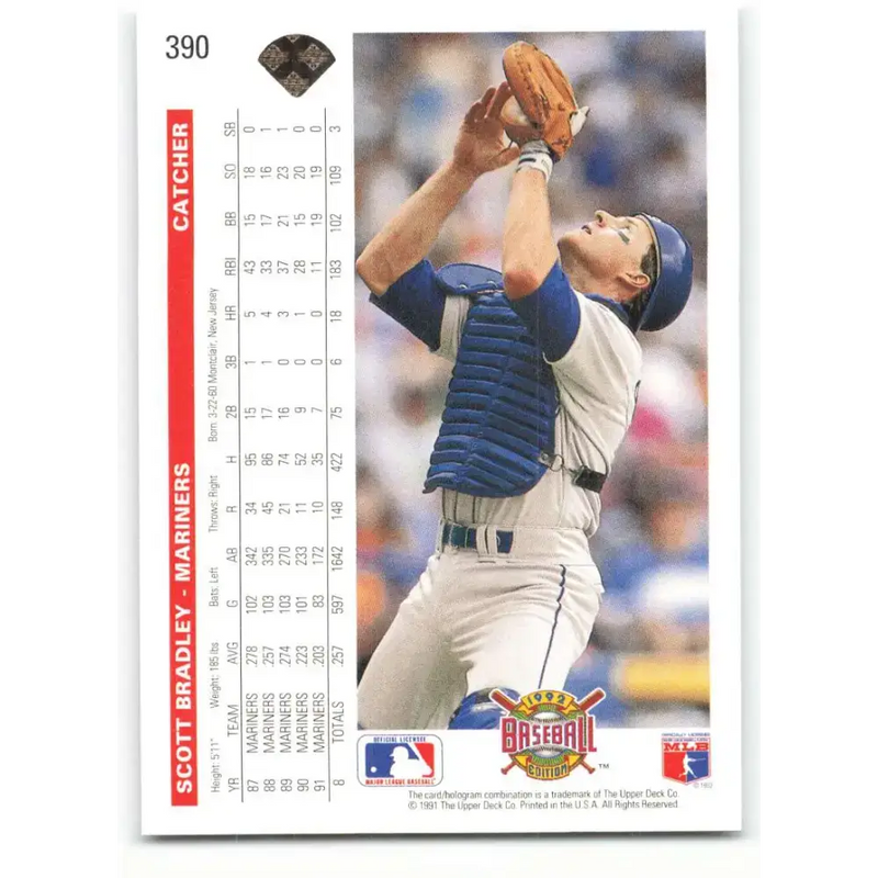 1992 Upper Deck #390 Scott Bradley NM-MT Seattle Mariners Baseball Card - Baseball Card Single