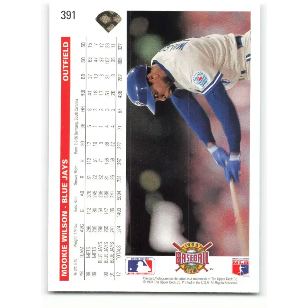 1992 Upper Deck #391 Mookie Wilson NM-MT Toronto Blue Jays Baseball Card - Baseball Card Single
