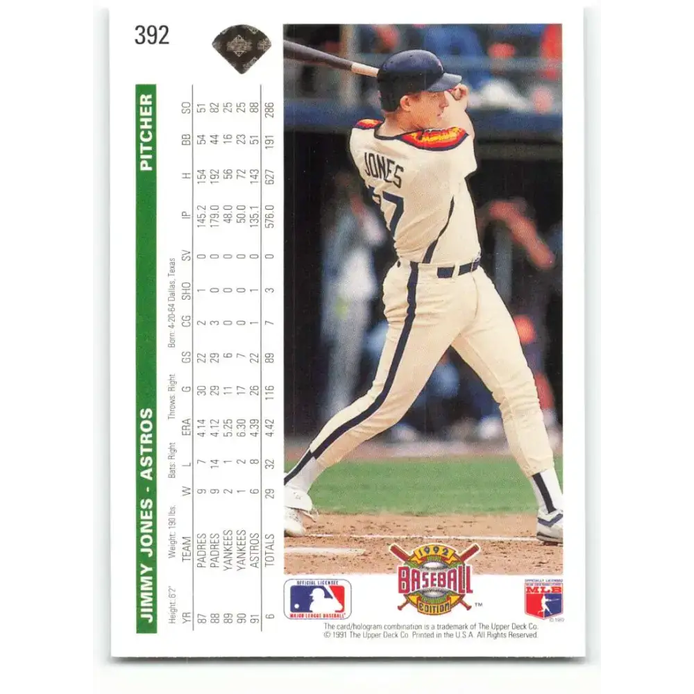 1992 Upper Deck #392 Jimmy Jones NM-MT Houston Astros Baseball Card - Baseball Card Single