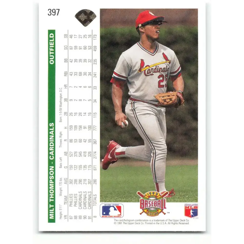 1992 Upper Deck #397 Milt Thompson NM-MT St. Louis Cardinals Baseball Card - Baseball Card Single