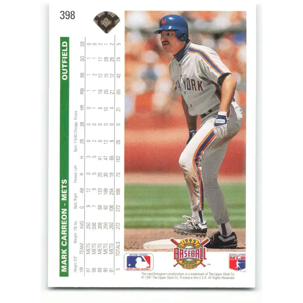 1992 Upper Deck #398 Mark Carreon NM-MT New York Mets Baseball Card - Baseball Card Single