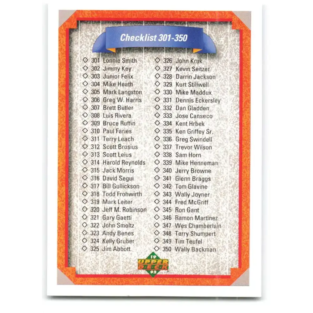 1992 Upper Deck #400 Checklist 301-400 NM-MT Checklist Baseball Card - Baseball Card Single