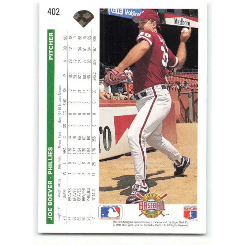 1992 Upper Deck #402 Joe Boever NM-MT Philadelphia Phillies Baseball Card - Baseball Card Single