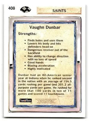 1992 Upper Deck #408 Vaughn Dunbar - Football Card Single