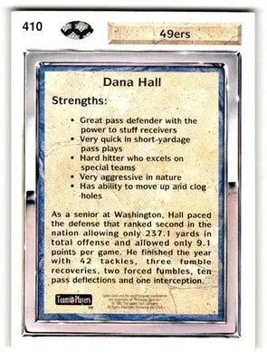 1992 Upper Deck #410 Dana Hall - Football Card Single