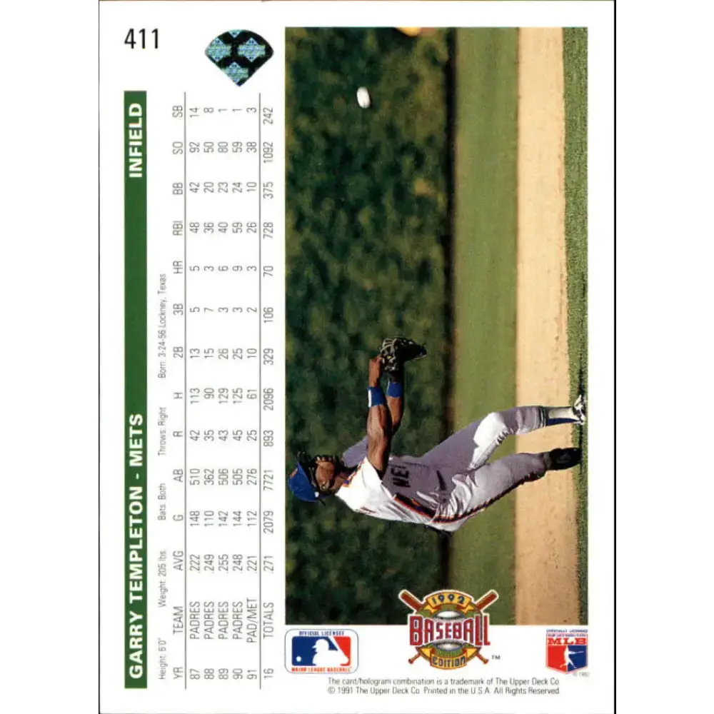 1992 Upper Deck #411 Garry Templeton NM-MT New York Mets Baseball Card - Baseball Card Single