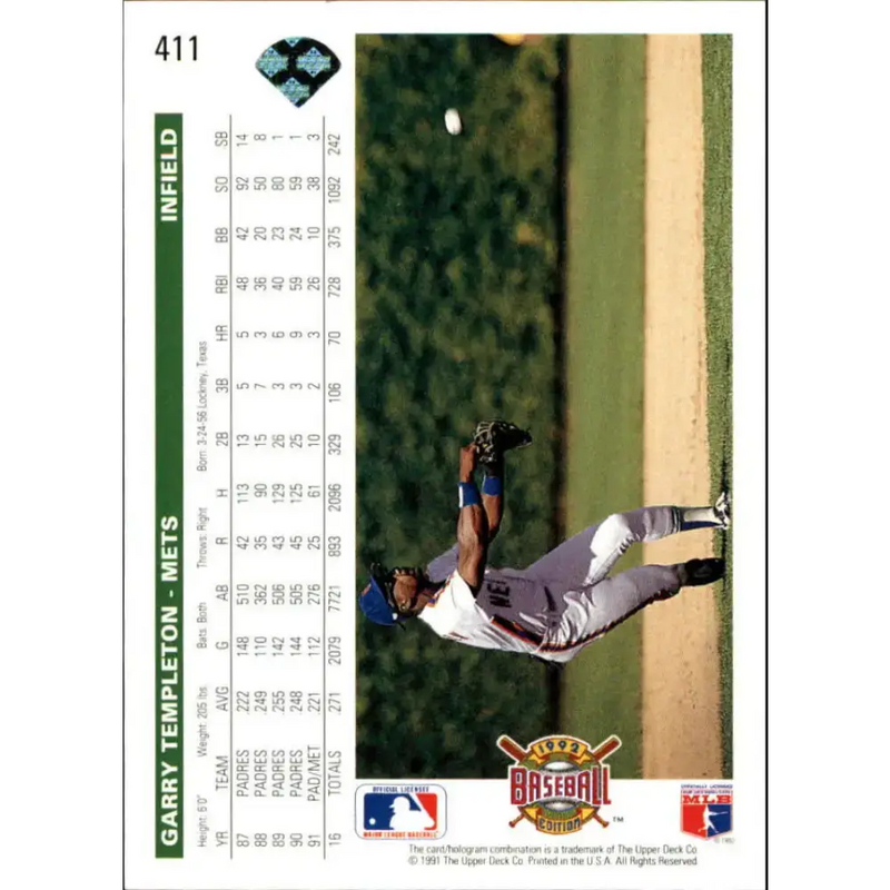 1992 Upper Deck #411 Garry Templeton NM-MT New York Mets Baseball Card - Baseball Card Single