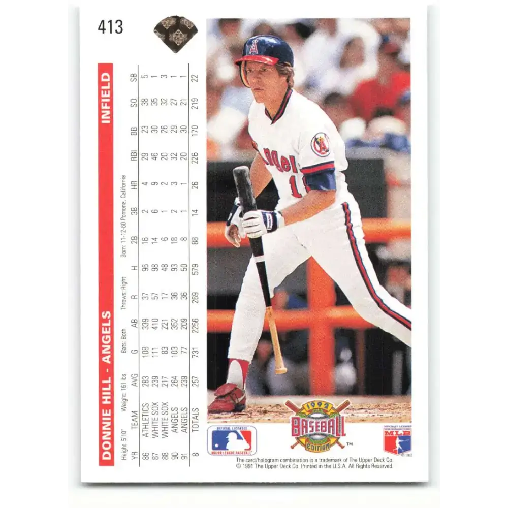 1992 Upper Deck #413 Donnie Hill NM-MT California Angels Baseball Card - Baseball Card Single