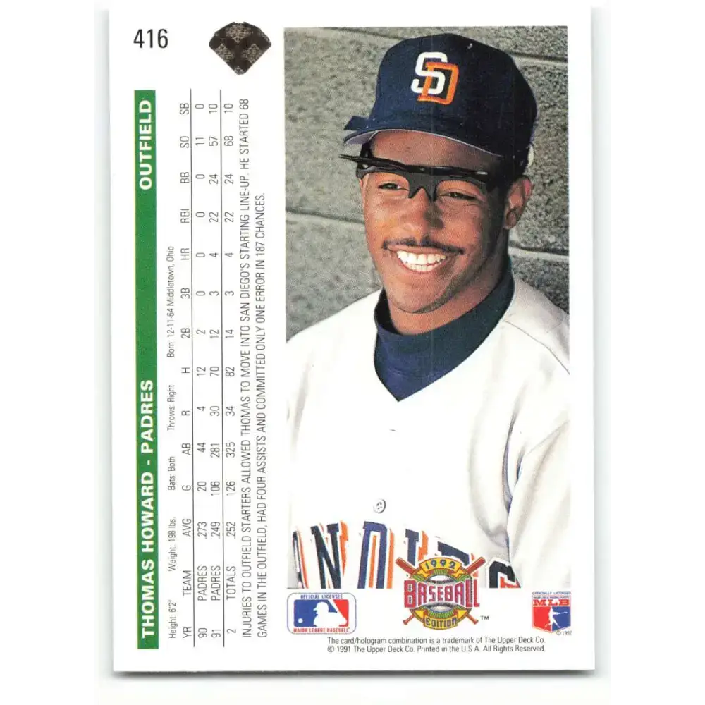 1992 Upper Deck #416 Thomas Howard NM-MT San Diego Padres Baseball Card - Baseball Card Single