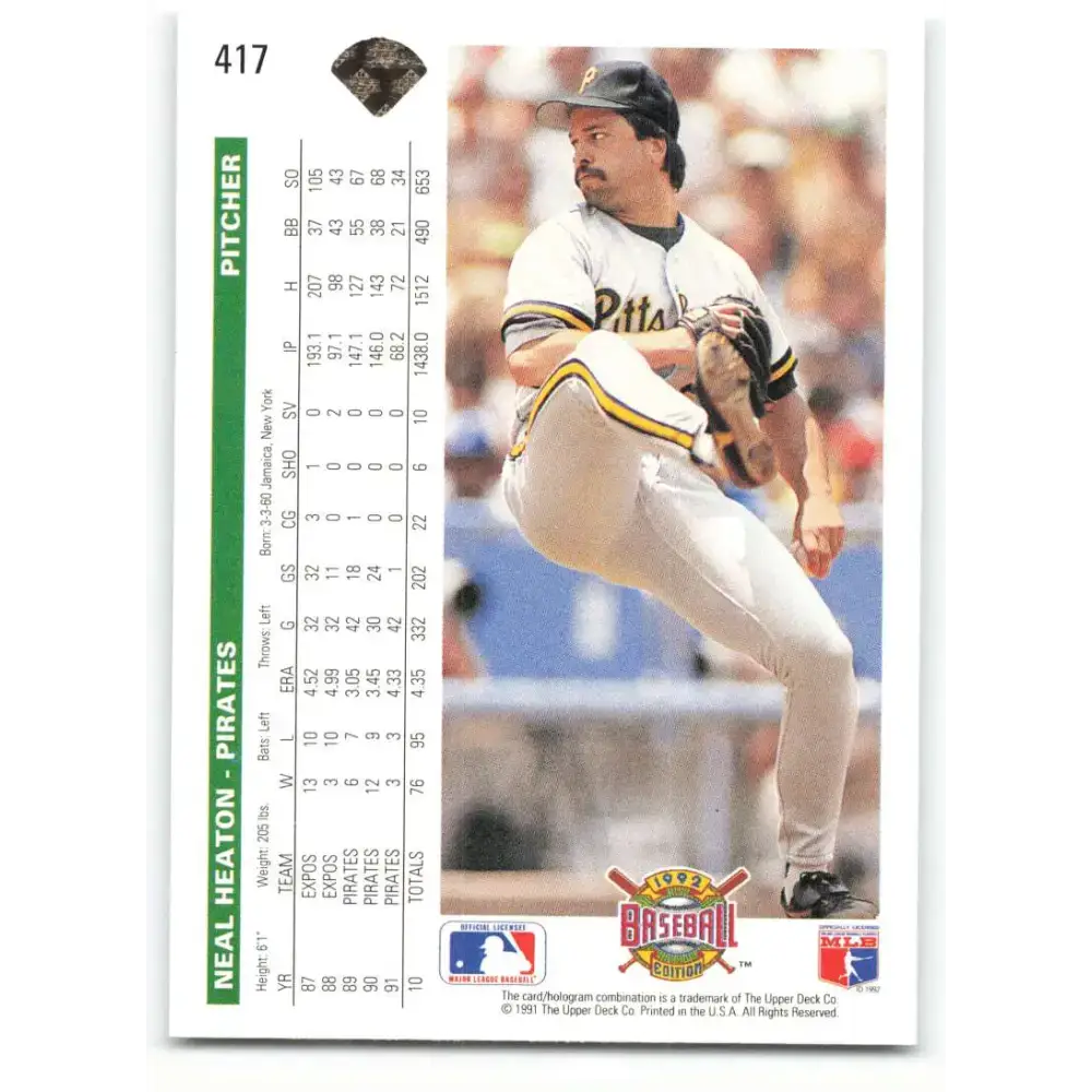 1992 Upper Deck #417 Neal Heaton NM-MT Pittsburgh Pirates Baseball Card - Baseball Card Single