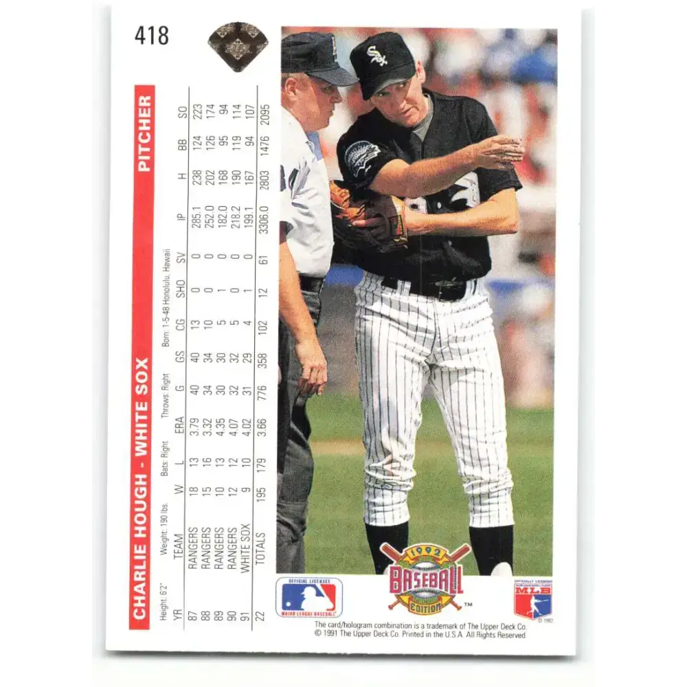 1992 Upper Deck #418 Charlie Hough NM-MT Chicago White Sox Baseball Card - Baseball Card Single