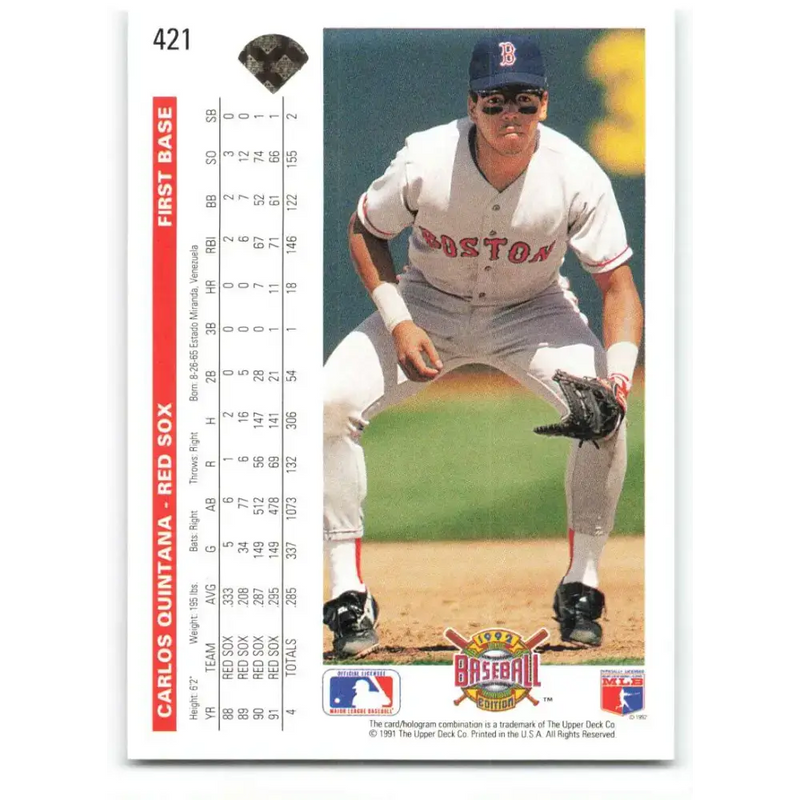 1992 Upper Deck #421 Carlos Quintana NM-MT Boston Red Sox Baseball Card - Baseball Card Single