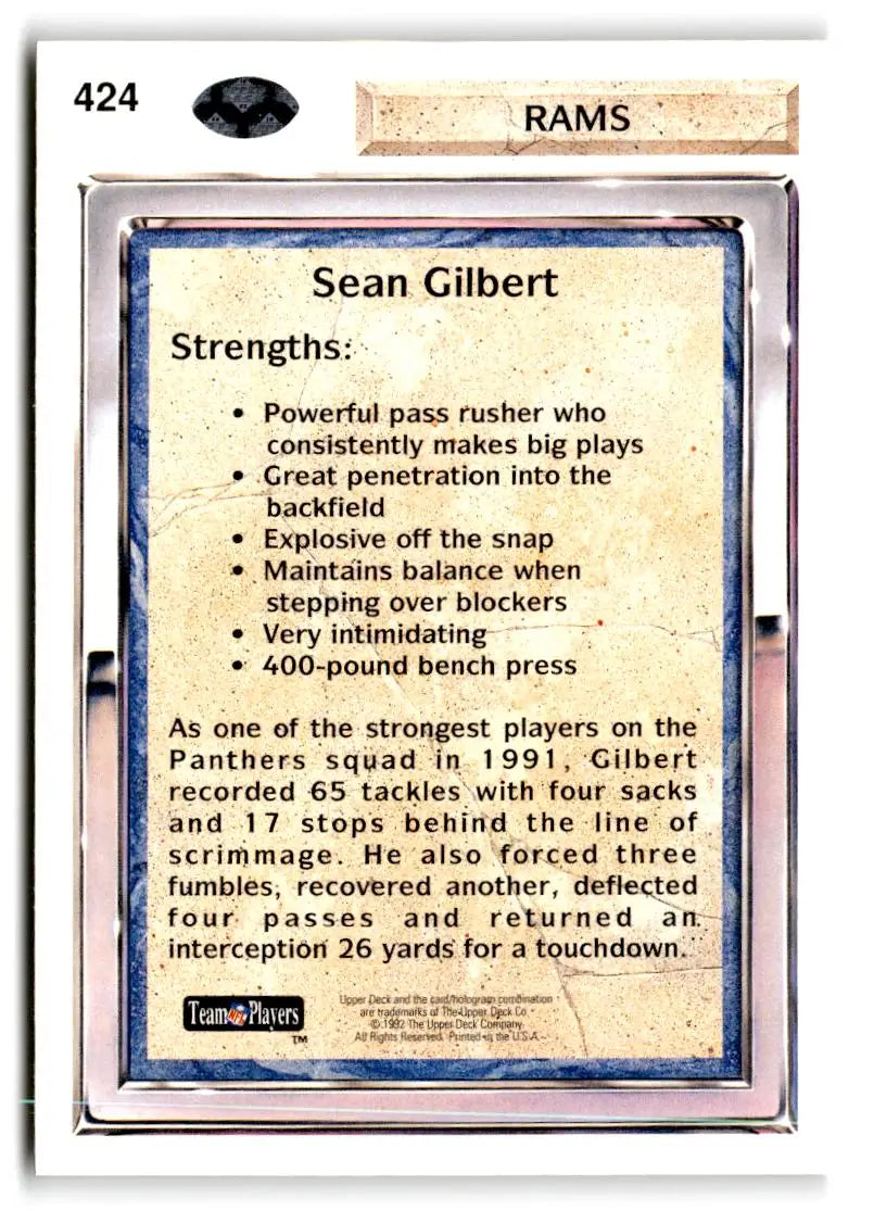 1992 Upper Deck #424 Sean Gilbert - Football Card Single