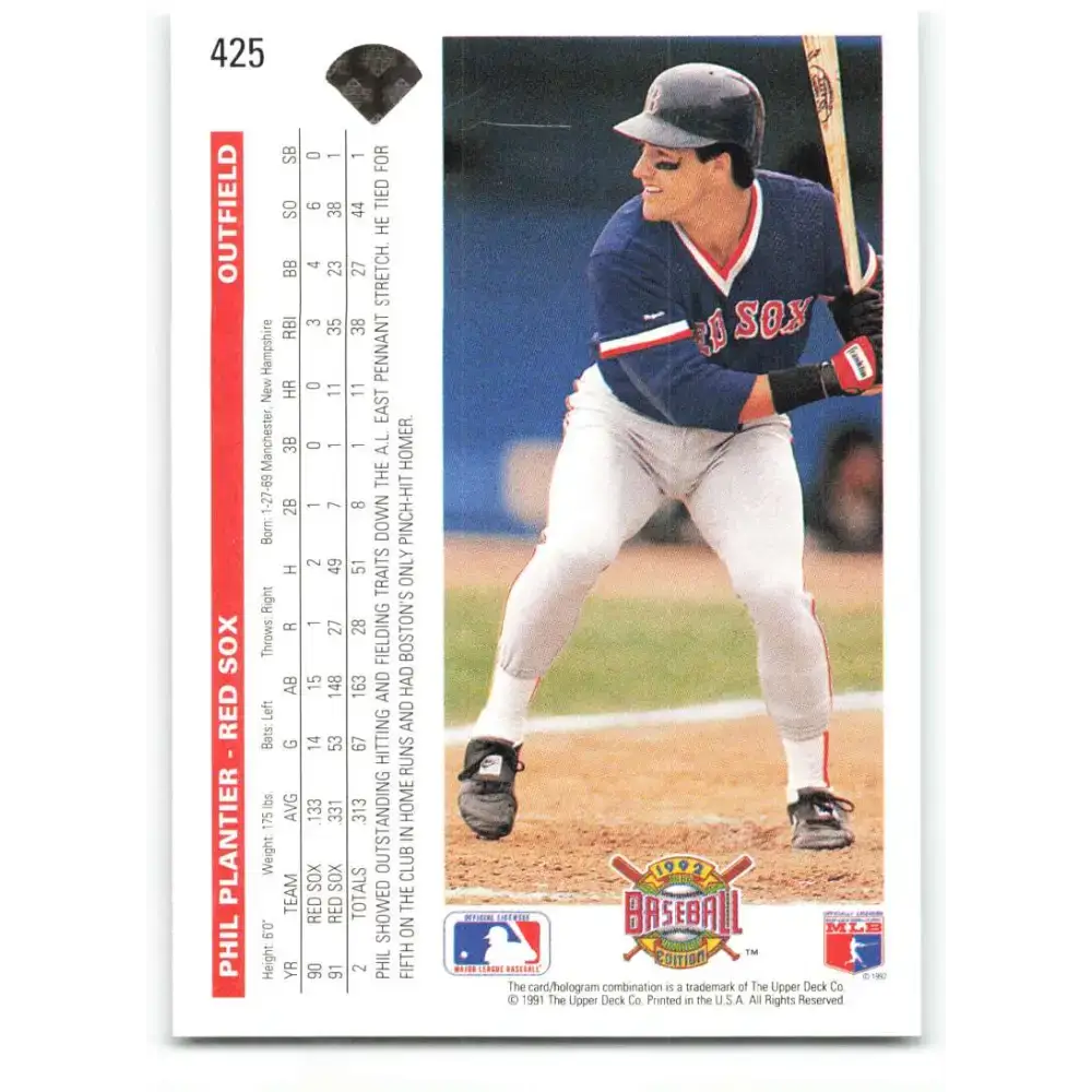 1992 Upper Deck #425 Phil Plantier NM-MT Boston Red Sox Baseball Card - Baseball Card Single
