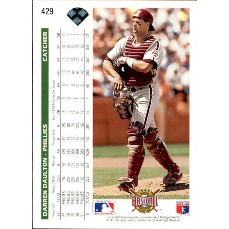 1992 Upper Deck #429 Darren Daulton NM-MT Philadelphia Phillies Baseball Card - Baseball Card Single