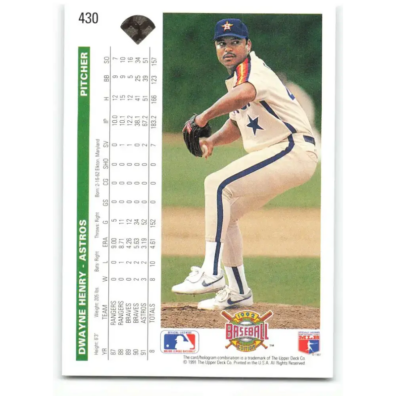1992 Upper Deck #430 Dwayne Henry NM-MT Houston Astros Baseball Card - Baseball Card Single
