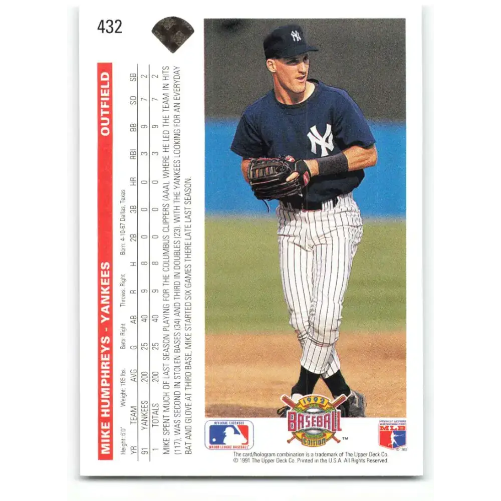 1992 Upper Deck #432 Mike Humphreys NM-MT New York Yankees Baseball Card - Baseball Card Single