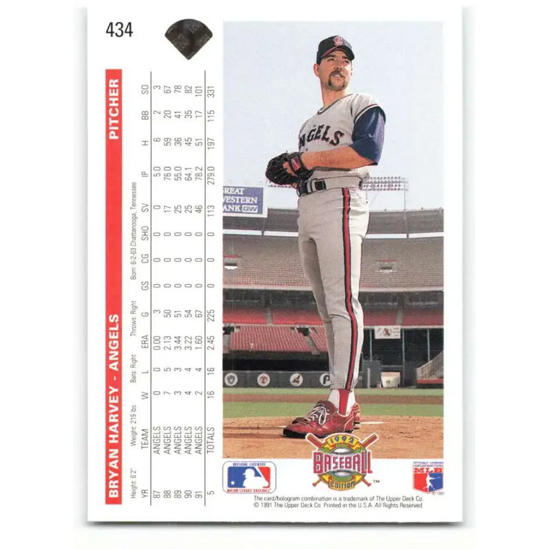 1992 Upper Deck #434 Bryan Harvey NM-MT California Angels Baseball Card - Baseball Card Single