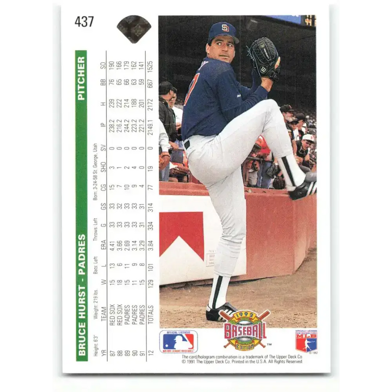 1992 Upper Deck #437 Bruce Hurst NM-MT San Diego Padres Baseball Card - Baseball Card Single