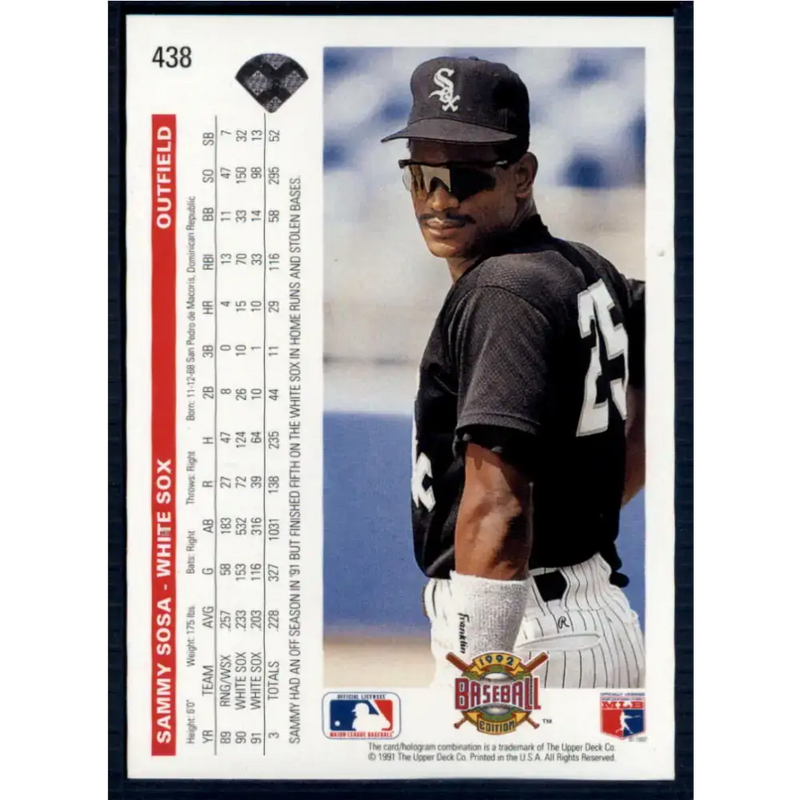 1992 Upper Deck #438 Sammy Sosa NM-MT Chicago White Sox Baseball Card - Baseball Card Single