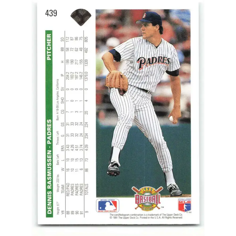 1992 Upper Deck #439 Dennis Rasmussen NM-MT San Diego Padres Baseball Card - Baseball Card Single