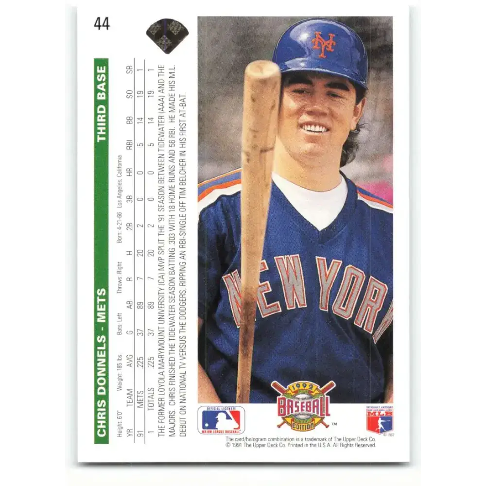 1992 Upper Deck #44 Chris Donnels NM-MT New York Mets Baseball Card - Baseball Card Single