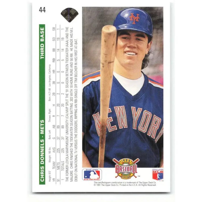 1992 Upper Deck #44 Chris Donnels NM-MT New York Mets Baseball Card - Baseball Card Single