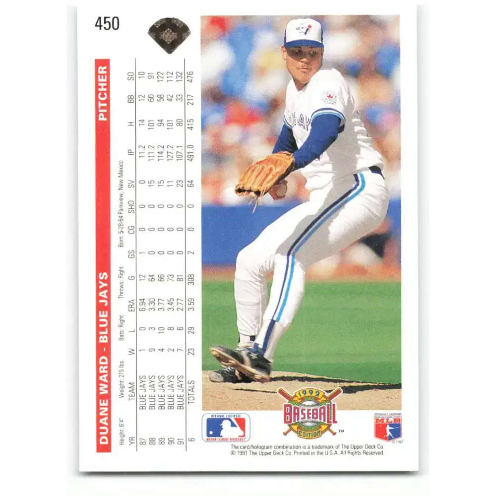 1992 Upper Deck #450 Duane Ward NM-MT Toronto Blue Jays Baseball Card - Baseball Card Single