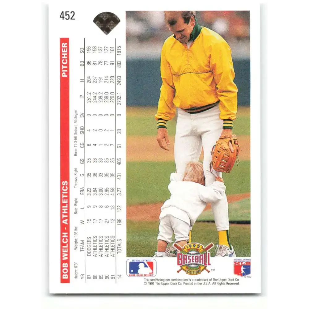 1992 Upper Deck #452 Bob Welch NM-MT Oakland Athletics Baseball Card - Baseball Card Single