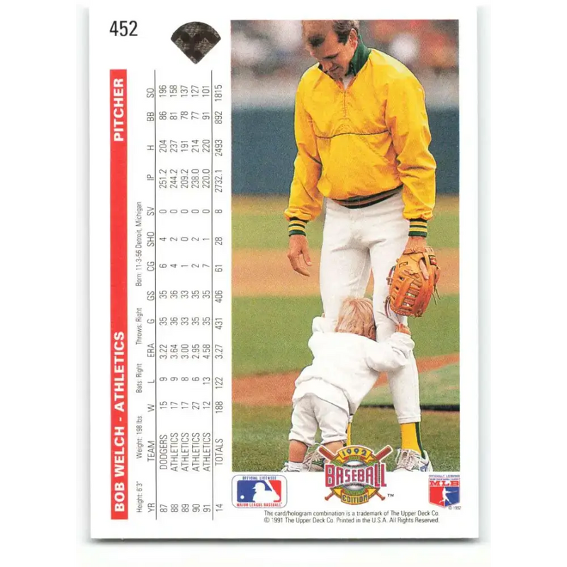 1992 Upper Deck #452 Bob Welch NM-MT Oakland Athletics Baseball Card - Baseball Card Single