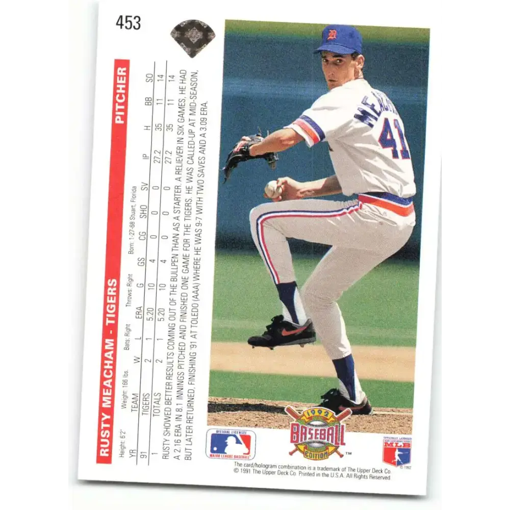 1992 Upper Deck #453 Rusty Meacham NM-MT Detroit Tigers Baseball Card - Baseball Card Single